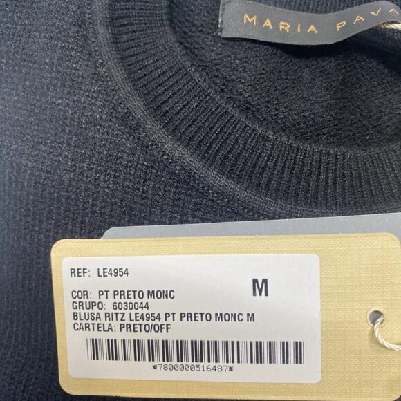 NEW MARIA PAVAN Womens Sequin Braided Long Sleeve Soft Sweater Size M Black - Picture 11 of 12